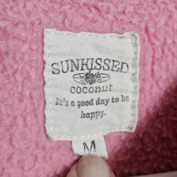 Sun Kissed Coconut Womens Sweatshirt Sz M Pink Crewneck Embroidered Happy Era - Picture 3 of 9